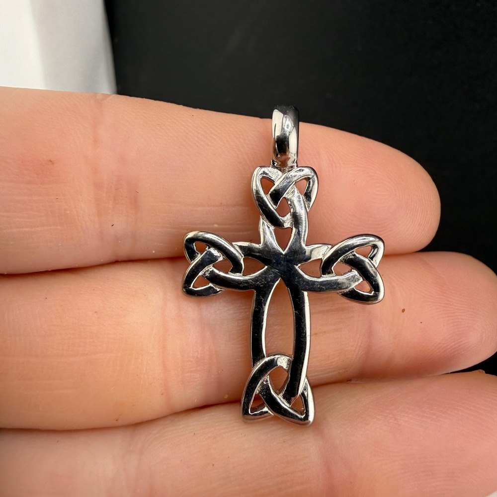Celtic Cross Pendant Silver Tone Openwork Knot Design Small